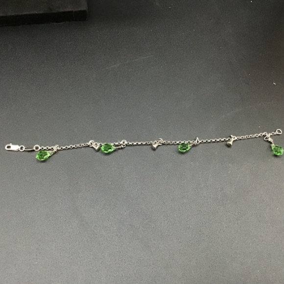 Italy 925 Sterling Silver bracelet with green Crystals Hallmarked - Picture 5 of 7